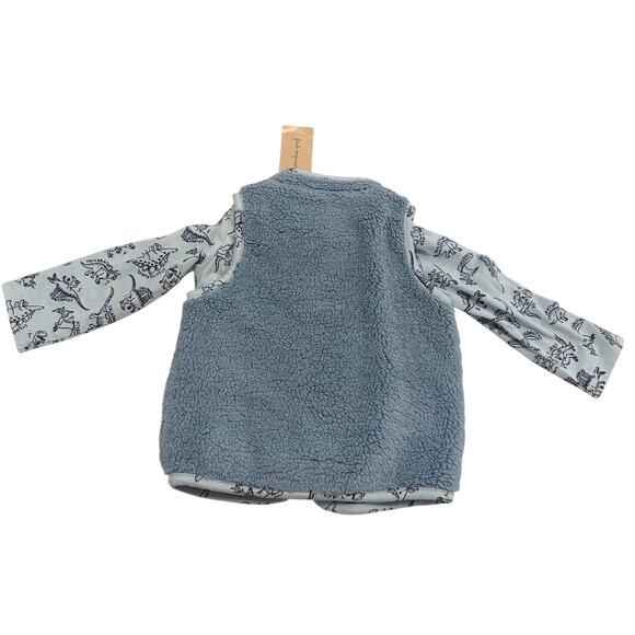 NWT Carters 12 mo boy fleece vest w dinosaur blue long sleeve, set w no pants - Picture 8 of 10